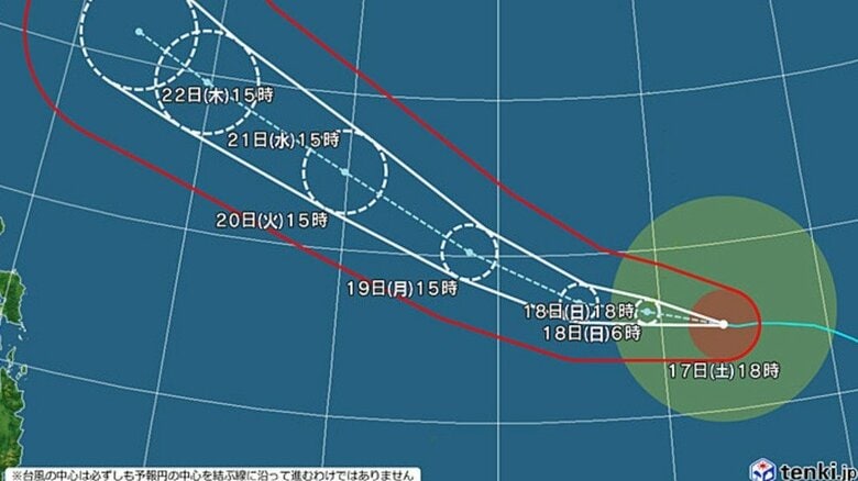 台風30号の進路予想図　日本気象協会 tenki.jpより