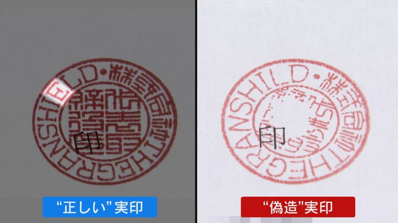 契約書に押された印鑑では「THE GRANSHIELD」の「E」が抜けている