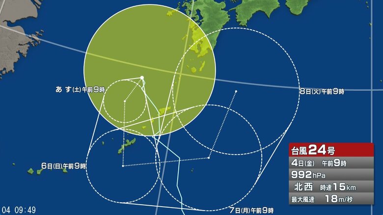 台風24号の進路予想図