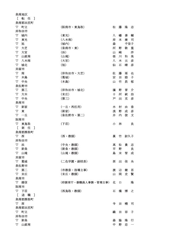 小学校の校長・転任・新任・退職