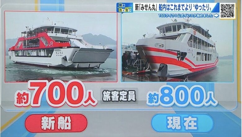 新しい船（左）は現在より定員を約100人減らした