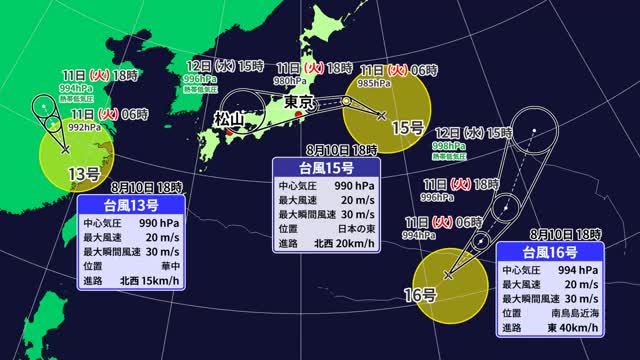 台風15号最新情報 西進し西日本接近か 愛媛は12~13日にわか雨予想 日本周辺で台風の卵【愛媛】