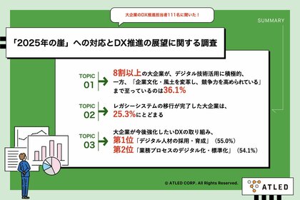 【大企業バックオフィスのDX推進、課題と展望を調査】「2025年の崖」対策としてデジタル人材の育成に注力する一方、レガシーシステムの完全移行は約25%にとどまる結果に