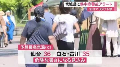 宮城県内に熱中症警戒アラート発表　仙台で最高気温３６度を予想　外出を控えエアコン使用など対策徹底を