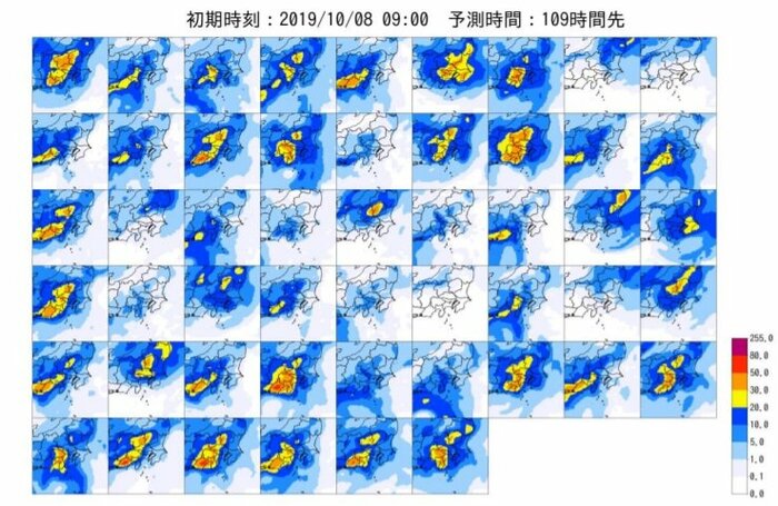 台風19号における51通りの予測シナリオ(画像提供:日本気象協会)
