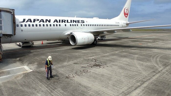 描いている様子(提供:日本航空)