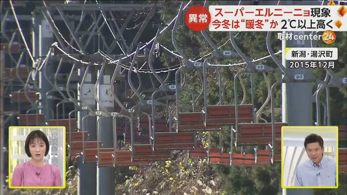 雪が降らず止まったままのリフト