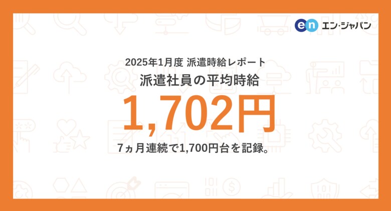 2025年1月度 派遣社員の平均時給は1,702円8,000円以上の高時給求人も登場。1,700円を上回るのは7ヵ月連続。