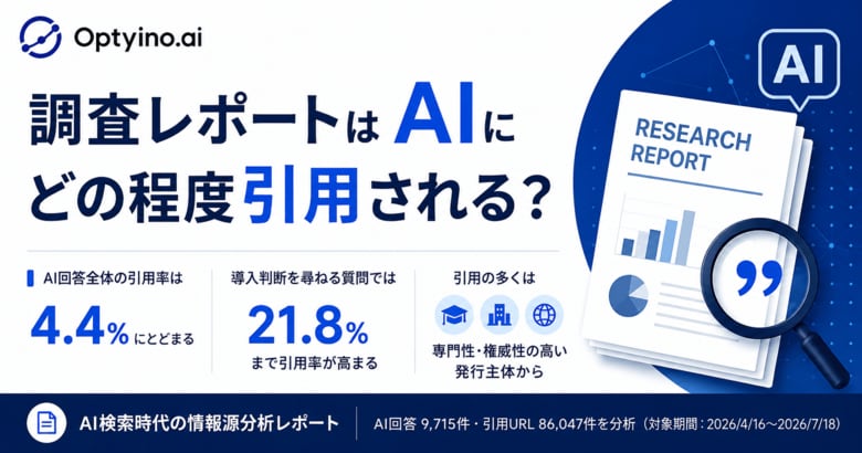 生成AIは調査レポートを引用する？Optyino.aiがAI回答9,715件を分析、導入判断では引用率21.8%