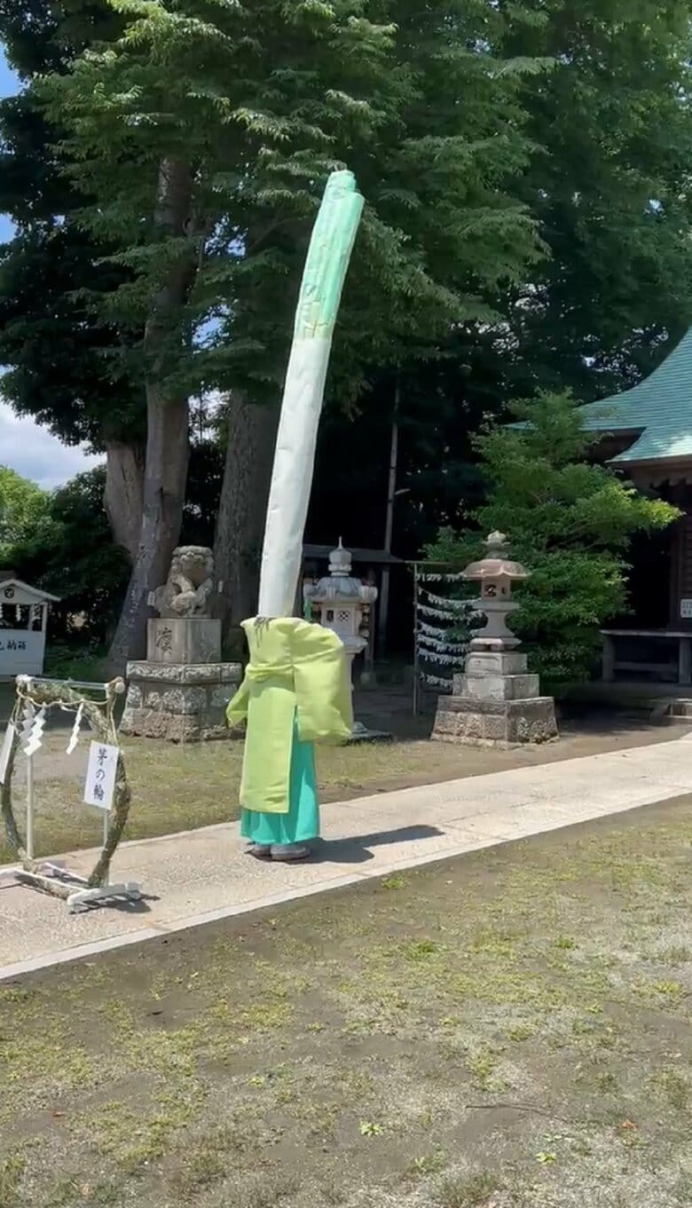 しまったネギを取り出し構えて