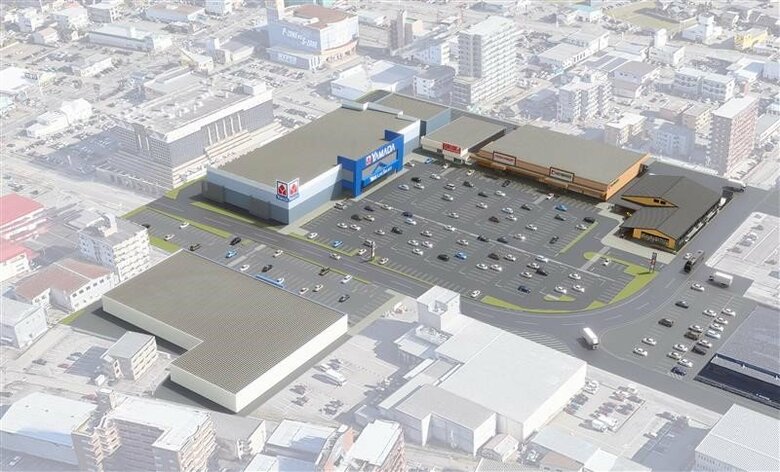現在建設中の商業施設と「にぎわい施設」の完成イメージ（大和ハウス工業提供）