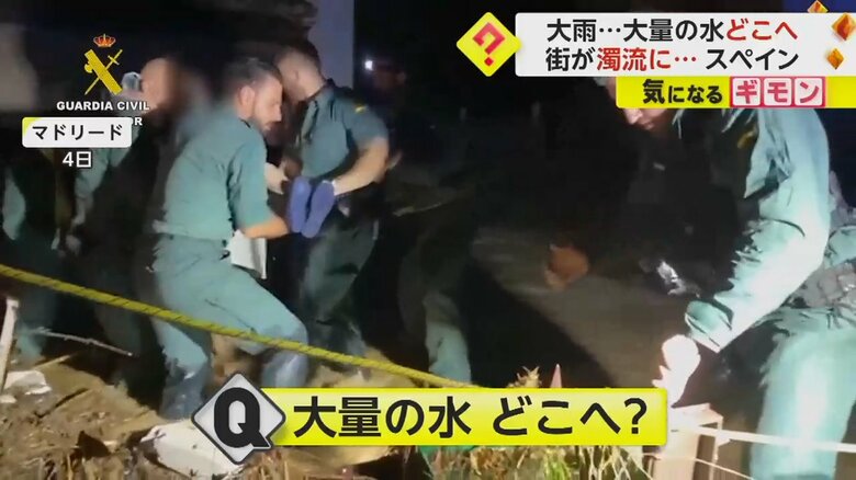 洪水の被害を受けた人を救助する様子