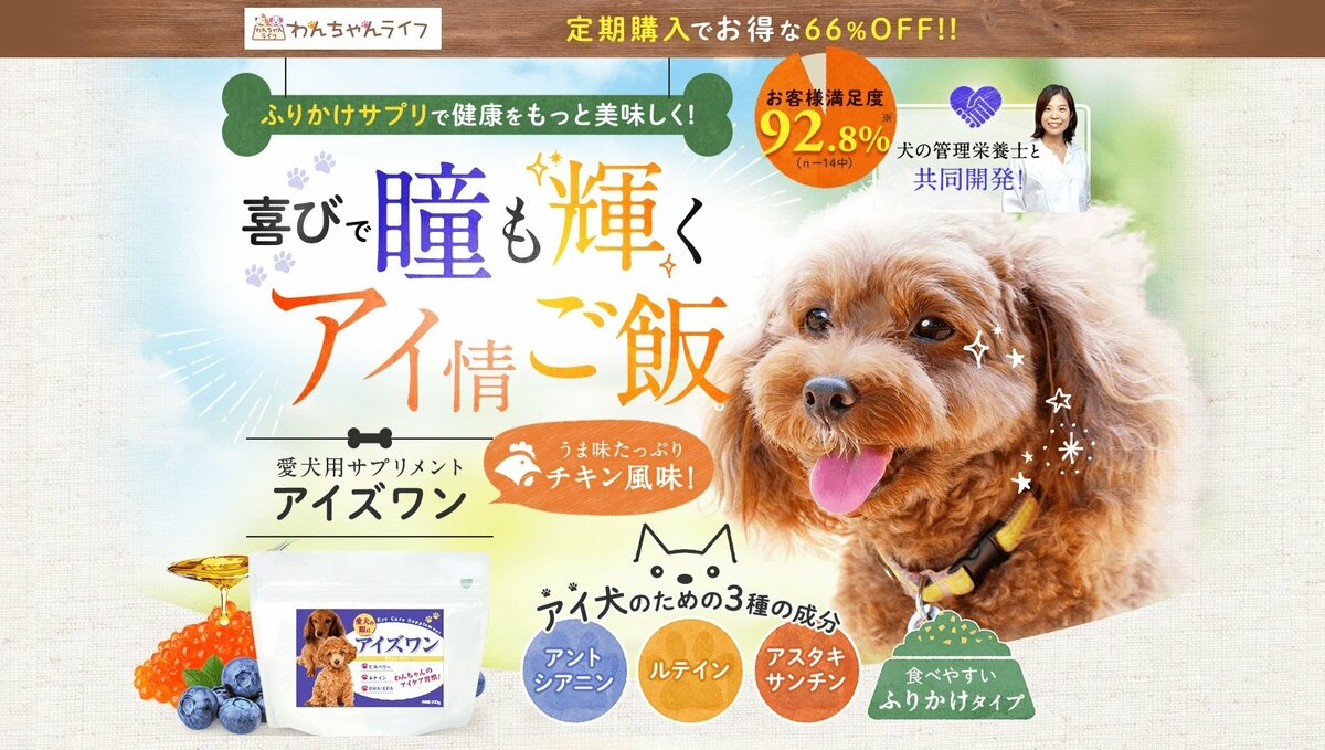 アイズワン が 食べさせやすい愛犬のアイケアサプリ など7項目で第1位を獲得 アイズワン が 食べさせやすい愛犬のアイケアサプリ など7項目で第1位を獲得