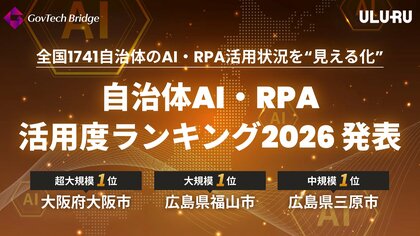 うるる、全国1,741自治体を人口規模別に評価する「AI・RPA活用度ランキング2026」を発表大阪府大阪市、広島県福山市、広島県三原市など、人口規模別8区分の首位が決定