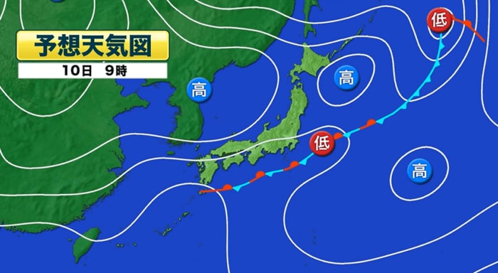 予想天気図　10日午前9時