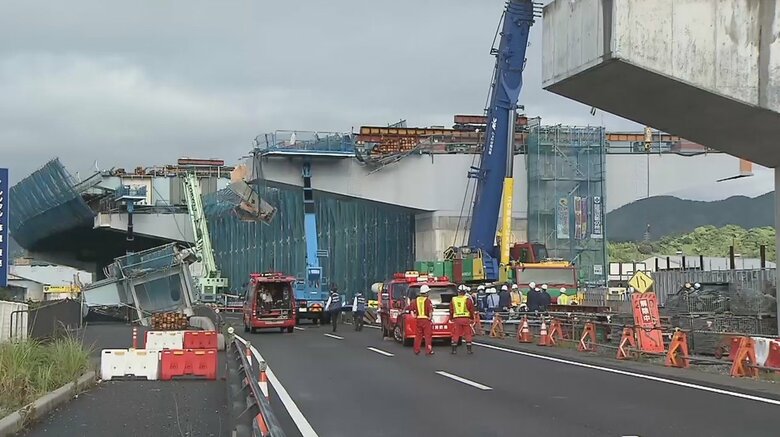 「“どしん”となって地震かと…」バイパス工事現場で約140トンの橋げた落下　作業員2人死亡6人重軽傷｜FNNプライムオンライン