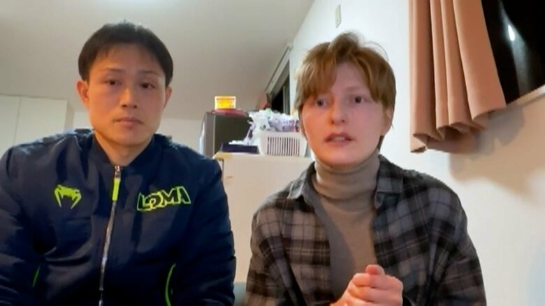 取材を受ける和真さんとアナスタシアさん