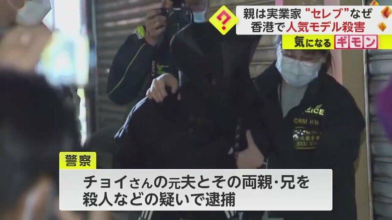 マスクのようなものをかぶり、連行される容疑者の姿