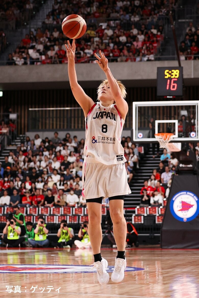 3ポイントシュートを投げる髙田真希（6日、東京・有明アリーナ）