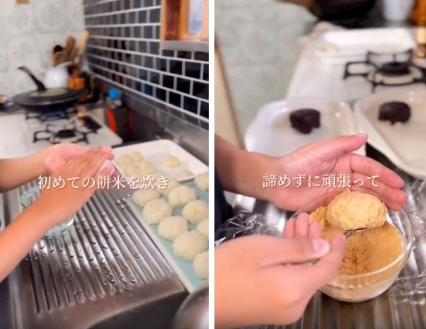 お母さんもお気に入りの「ぼた餅」を作っているところ。「ぼた餅って何？」という疑問からスタートしたそう