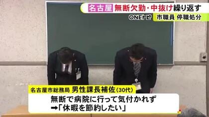 「休暇を節約したい」無断欠勤や仕事の“中抜け”など3年間で70回 30代の市職員を停職2か月の懲戒処分