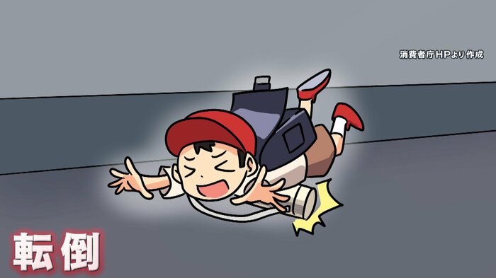 転倒し水筒が腹部に当たり…