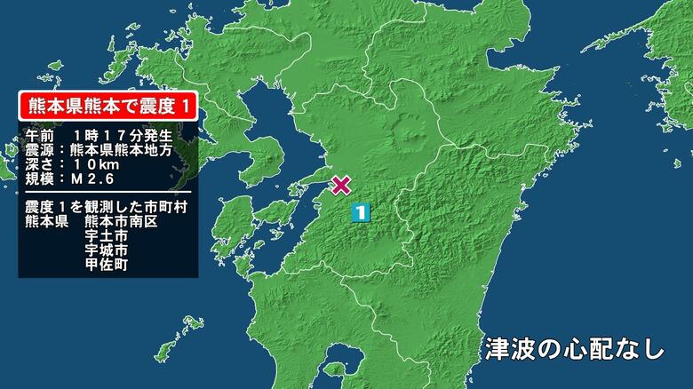 熊本県で最大震度1の地震　熊本県・熊本南区、宇土市、宇城市、甲佐町｜FNNプライムオンライン