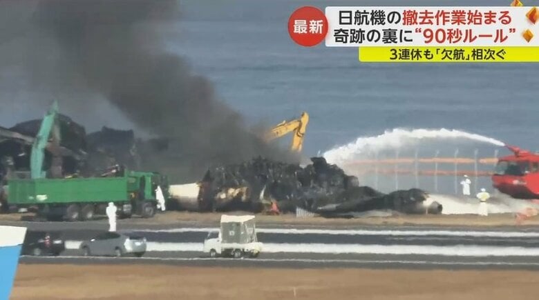 黒煙が上がった機体の残骸