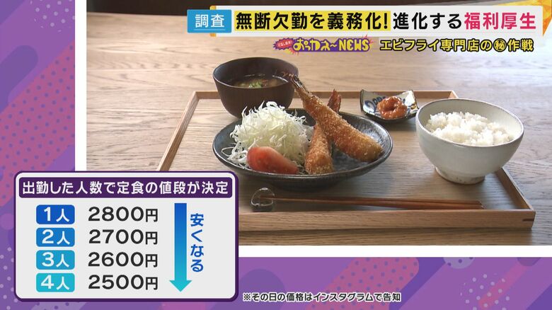 定食の値段はスタッフの人数に応じた変動制