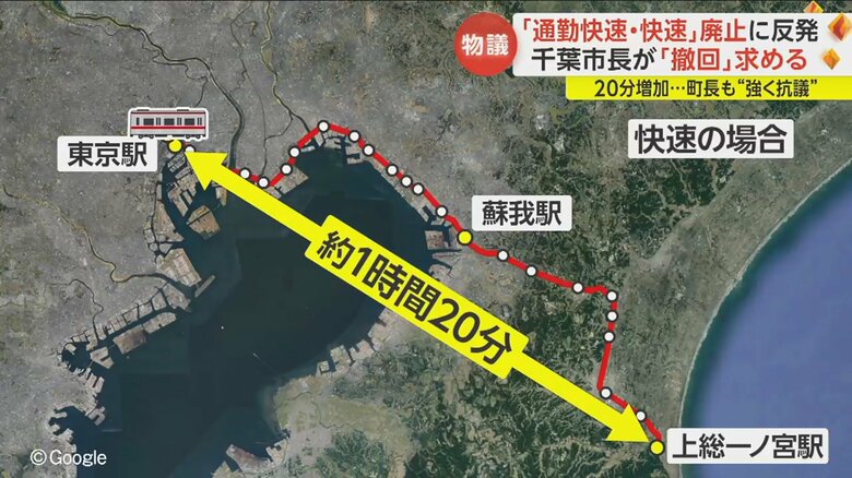 上総一ノ宮駅から東京駅まで快速で約1時間20分