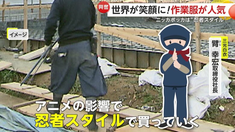 「アニメの影響で忍者スタイルとして買っていく人が結構多い」と語る三光白衣の臂幸宏取締役社長
