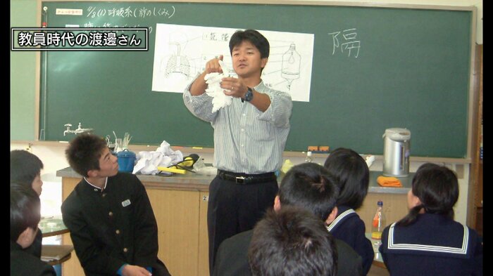 教員時代、生徒たちの前で