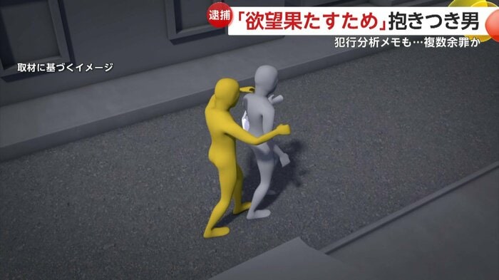 女性が路地に入ったところで後ろから抱きつく