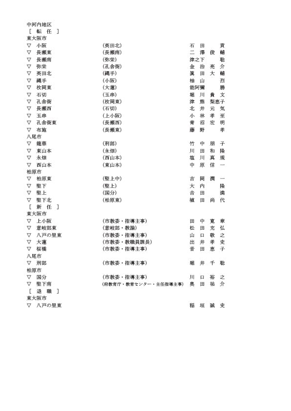小学校の教頭・転任・新任・退職