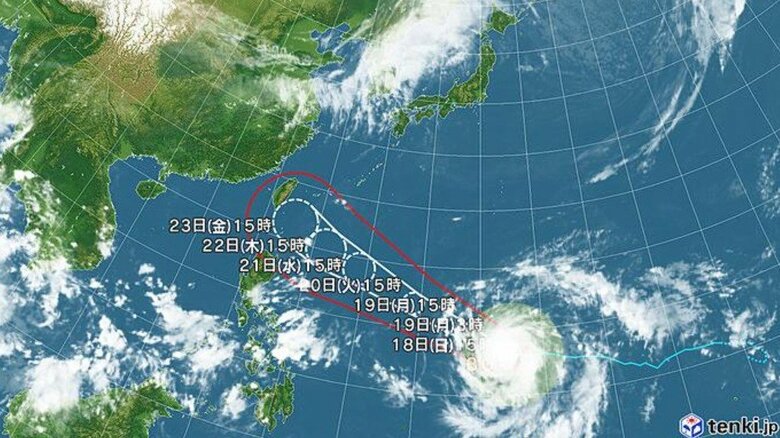 【台風情報】非常に強い台風30号の進路予想　22日午後3時には「非常に強い」勢力のまま沖縄の南へ達する見込み　中心気圧935hPa、最大瞬間風速70m/sの予想｜FNNプライムオンライン