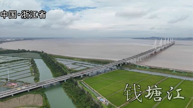 【圧巻】ドローン激撮 銭塘江の大逆流「海嘯（かいしょう）」満潮の際に海から川へ潮の流れが逆流 中国・浙江省｜FNNプライムオンライン