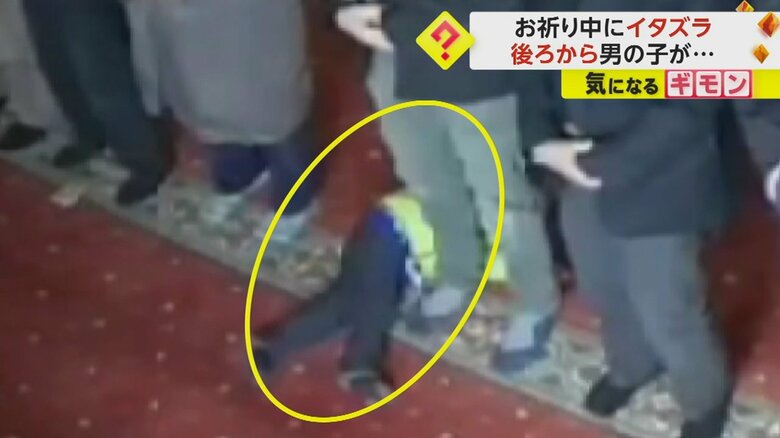 退屈そうに足元に寝転がっている男の子