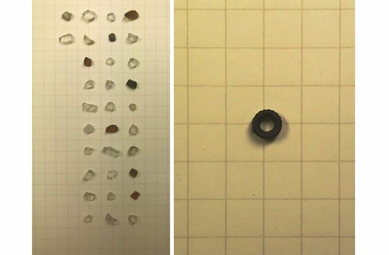 左がガラス片、右がナット