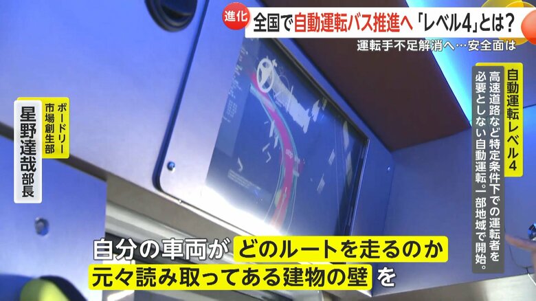 車内にあるモニターには、車両が走るルートのほか、建物の壁などセンサーが読み取っているものが表示されるという