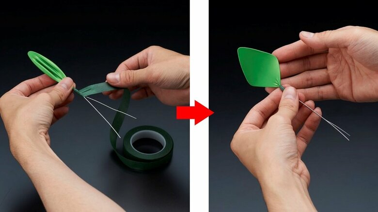 根元をひねってテープで固定し、形を作る