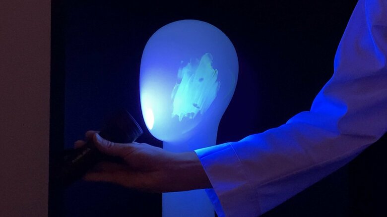 クリームを塗った部分に紫外線を当てると…