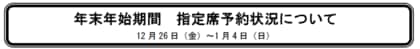 年末年始期間 指定席予約状況について12 月26 日（金）～1 月4 日（日）