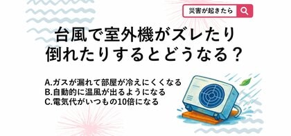 【防災クイズ】台風のあと、エアコンが冷えない？室外機が強風でズレたときの危険なサインとは