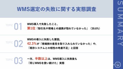 【運送・輸送業】WMS導入で失敗したこと、第1位「取引先や現場との連携が取れていなかった」 失敗の要因は「既存システムとの相性の考慮不足」が4割超
