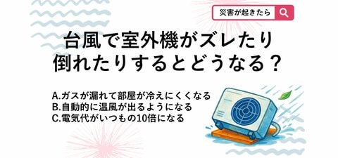 【防災クイズ】台風のあと、エアコンが冷えない？室外機が強風でズレたときの危険なサインとは
