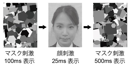 サブリミナルに顔の情報を表示する方法。※100msは0.1秒。(大阪大学HP)