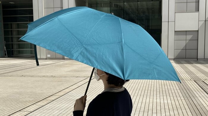 直射日光で日傘もダメージを受ける(特集班撮影)