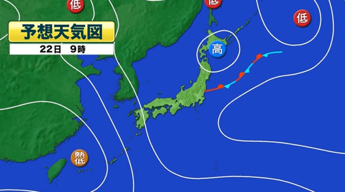 予想天気図　22日午前9時
