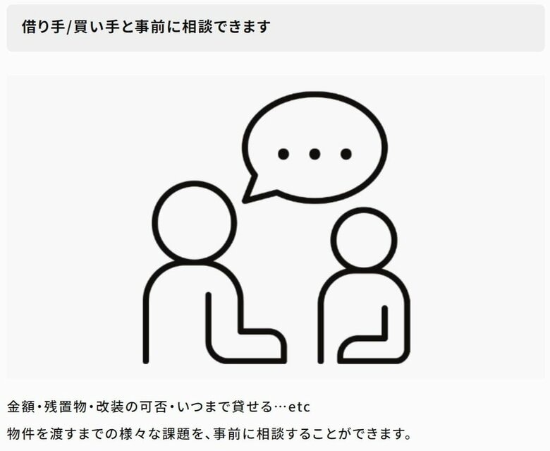 物件情報は非公開にしつつ、条件面は相談できる