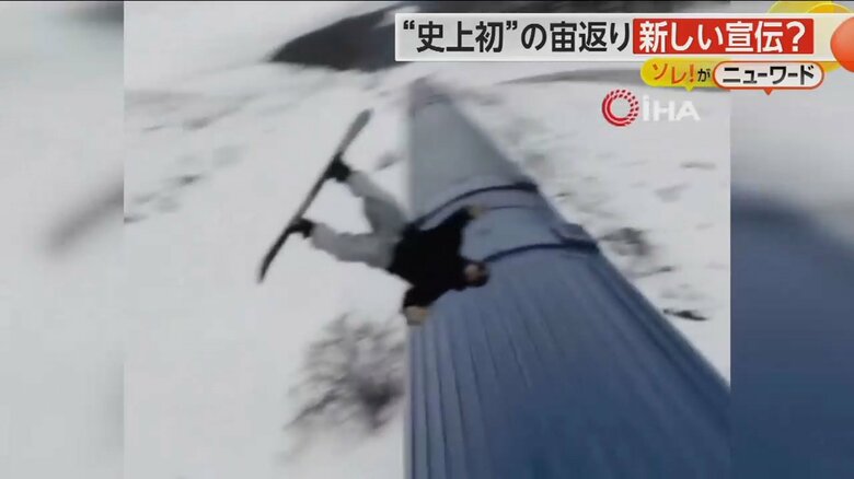 スノーボードで列車を飛び越える